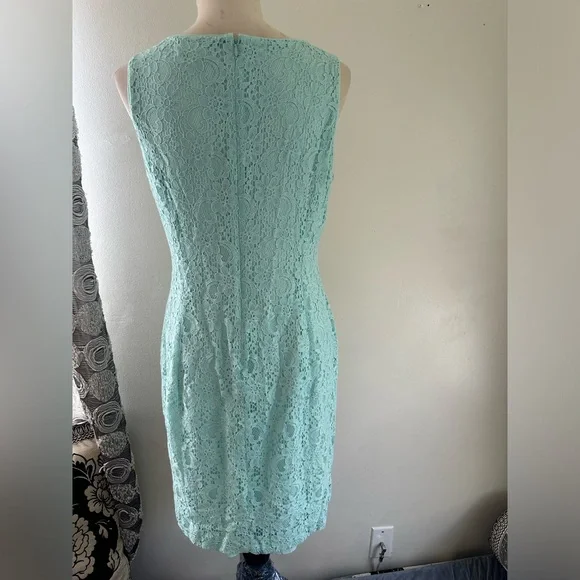 Lauren Ralph Lauren dress sea foam green teal lace overlay lined knee length 12 - Picture 6 of 11